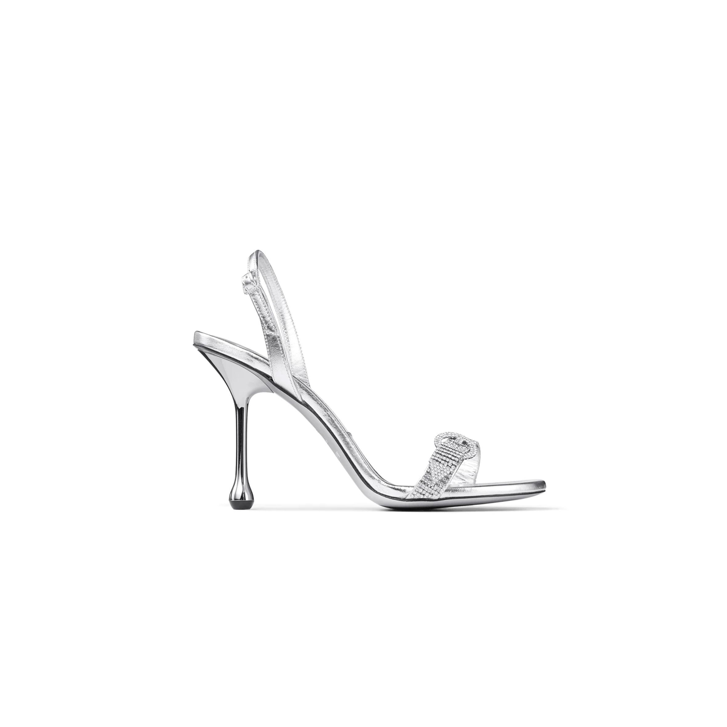 Ji*y Ch* tabatha 95 silver metallic nappa leather sandals tabatha95ecm